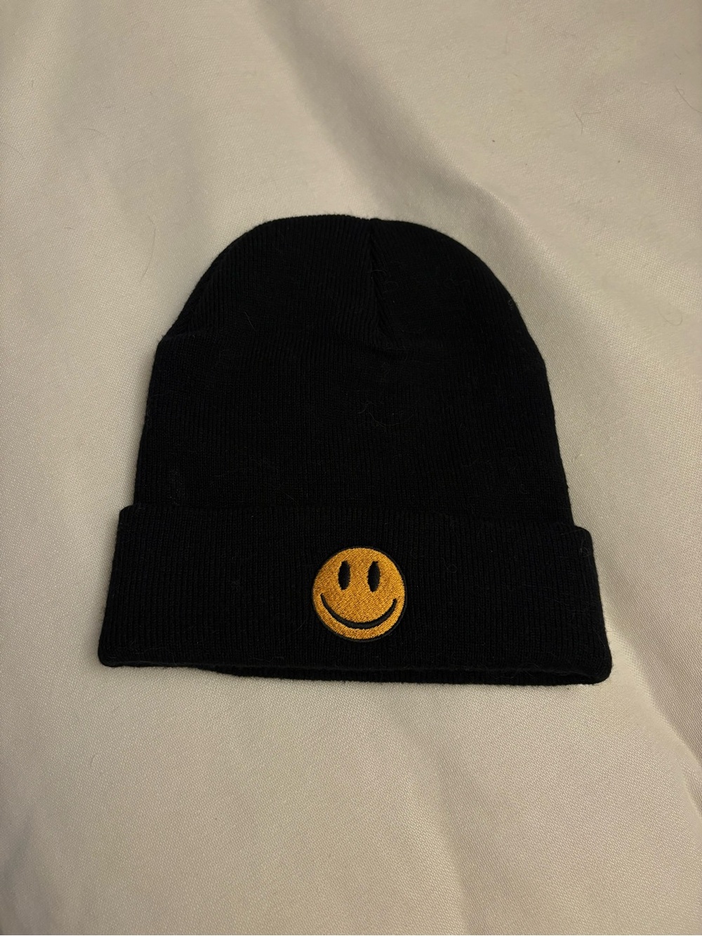 Black Beanie with Yellow Smiley Patch